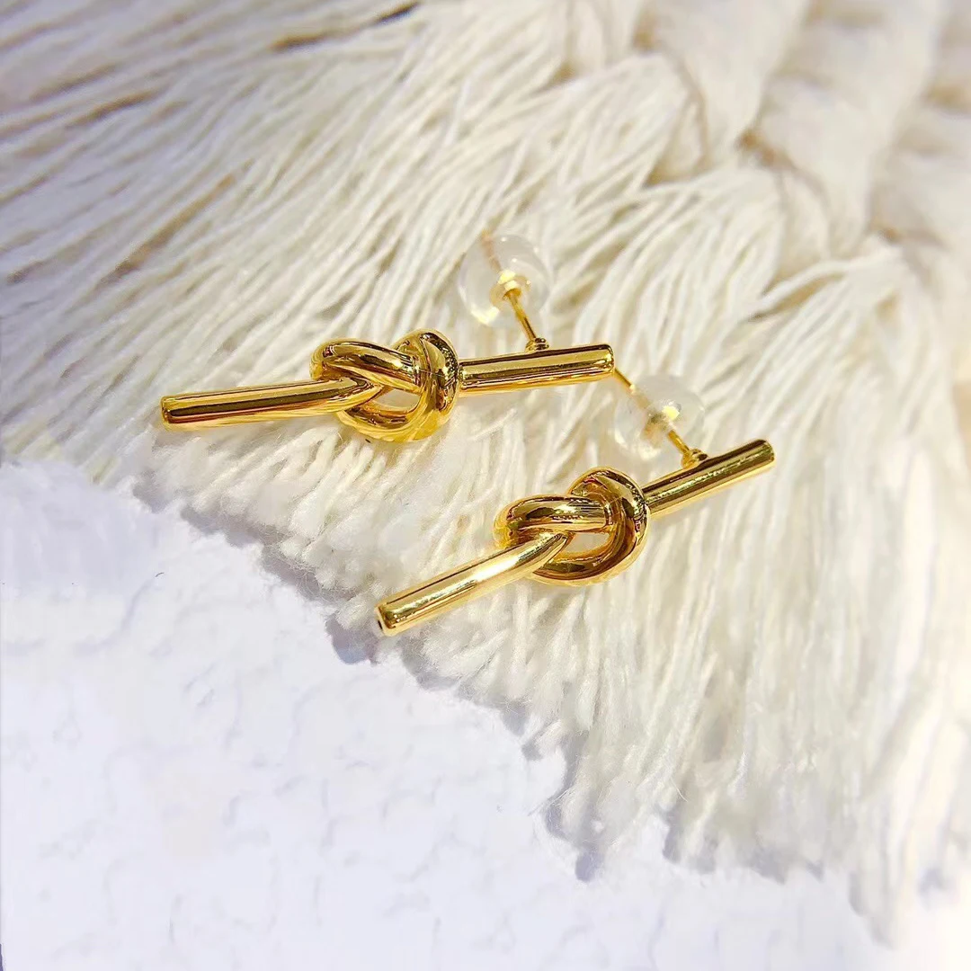 MADALENA SARARA Pure 18k Yellow Gold Women Earrings Twisted Bow High Grade AU750 Art Element