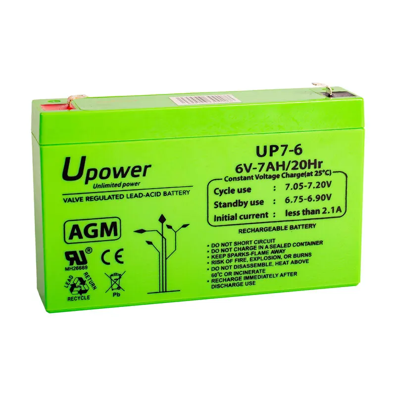 U-power UP7-6 Battery 6V 7Ah lead AGM rechargeable for small electrical appliances, toy cars, toys, UPS, alarms