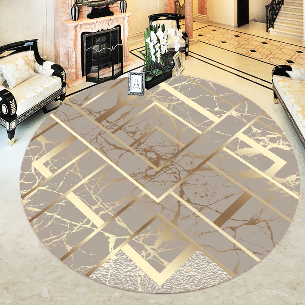 Marble Pattern Round Carpet Washable Easy To Clean Trend Gold Striped Pattern Digital Printed Carpet