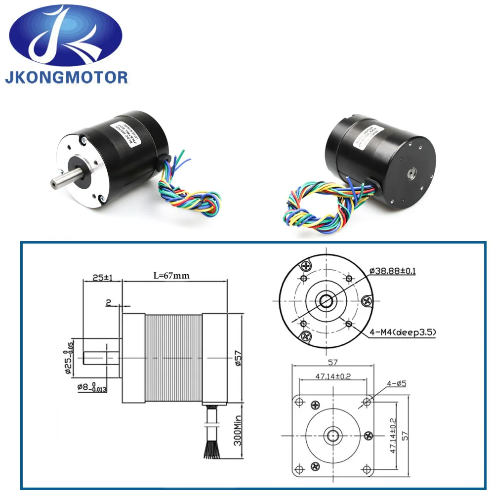 Jkongmotor 57BLS02 BLDC motor Brushless DC motor with round or square flange 36V 4000RPM 92W 3.6A with BLD120 driver