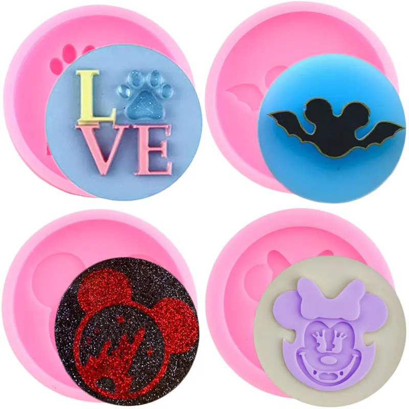 Mouse Castle Unicorn Phone Grip Silicone Mold Love Smiley Face Badge Reel Keychain Epoxy Resin Molds Necklace Jewelry Moulds