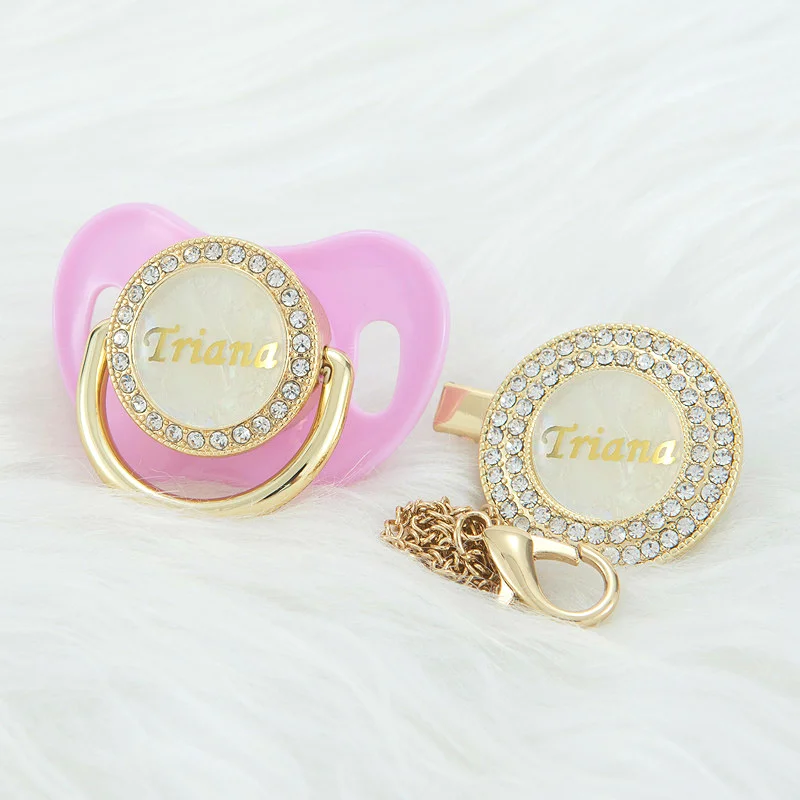 MIYOCAR custom gold pearl new color bling pacifier and pacifier clip BPA free dummy bling unique gift baby shower PS-1