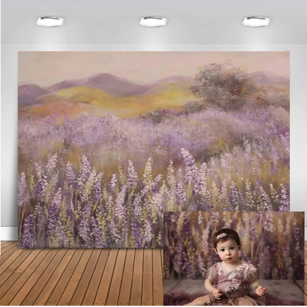 

Photography backdrop lavender oil painting newborn baby portrait background for photobooth studio lavender Field backdrops vinyl