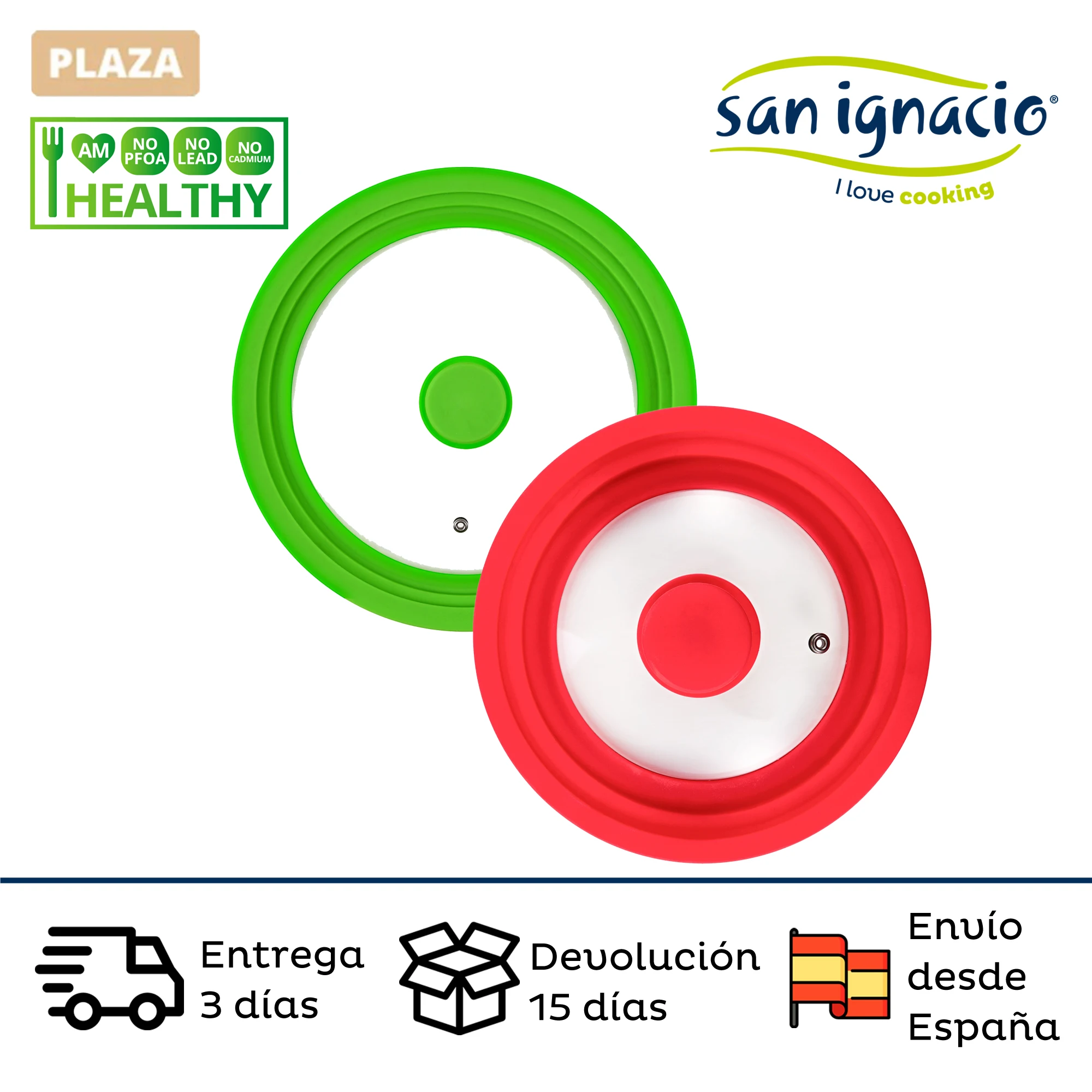 Silicone caps SAN IGNACIO Jolie universal lids for pots and pans in red or green color