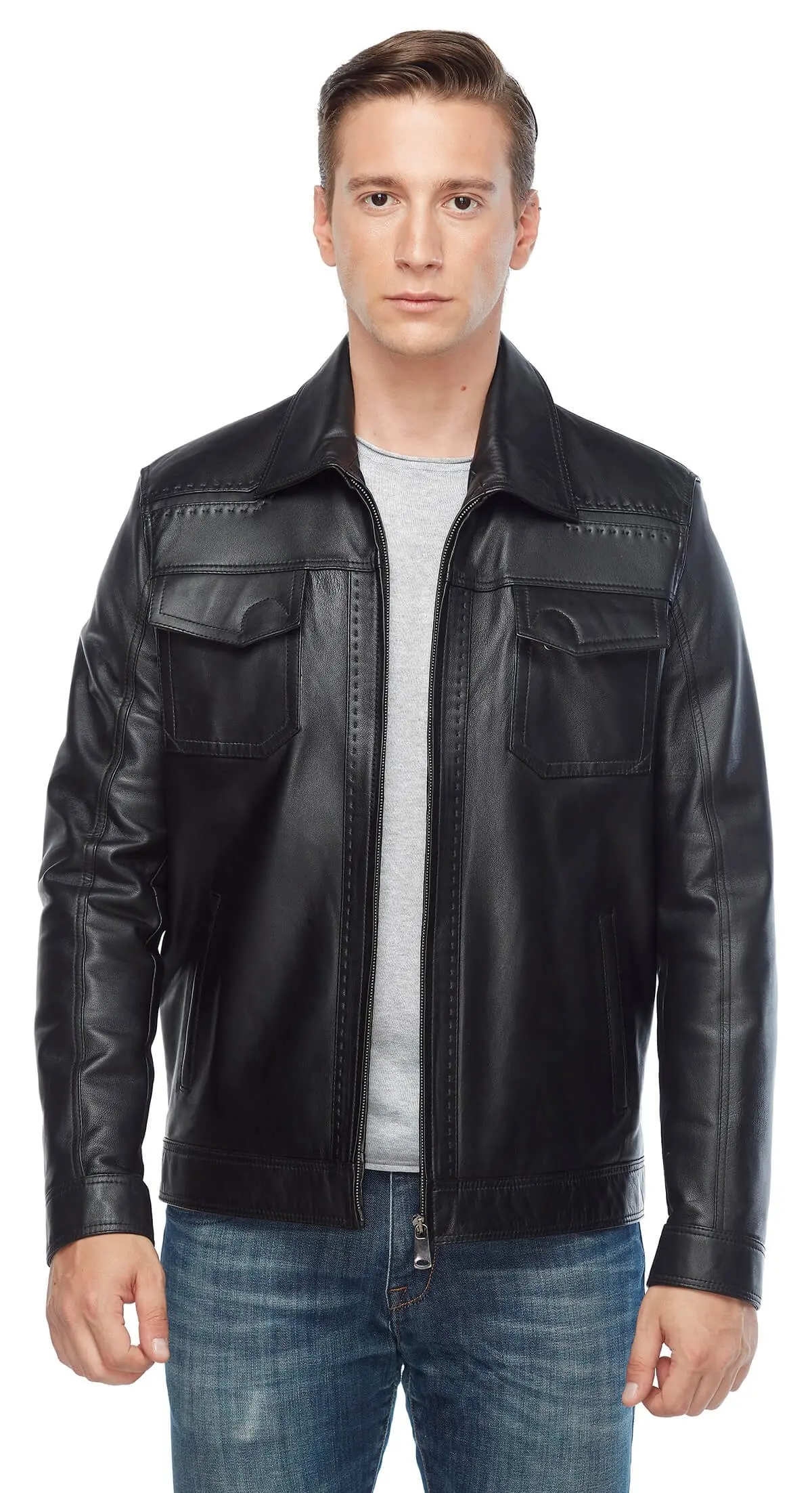 Marco Puntolu Phối Da Đen Gốc Da Cừu Thu Đông 2022 Biker Slim Size Lớn VintageTürkiye