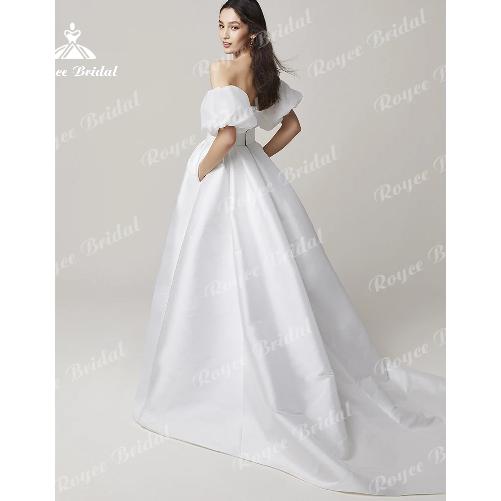 Lovely Strapless Sashe Short Puff Sleeve Ball Gown Wedding Dress 2022 Satin Bridal Gown Sweep Floor-Length robe de mariée