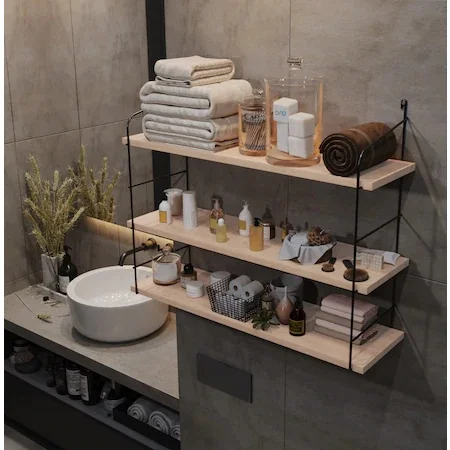 Bino Rak Buku Rak Dinding Ukuran Besar 3 Lapis Kayu Alami Solid