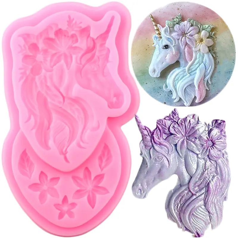Unicorn Silicone Mold Baby Birthday Cupcake Topper Fondant Mold Cake Decorating Tools Cookie Candy Polymer Clay Chocolate Molds