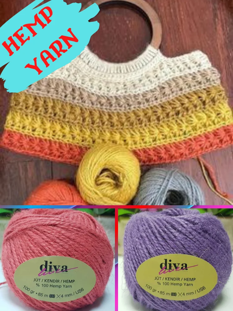 Hemp Knitted Yarn - 16 Color Options - 85 Meters (100gr) - Diva Jüt Ipi - Mat - Basket - Door Ornament - Bag - Amigurumi - Accessory Materials - Home Textile - DIY