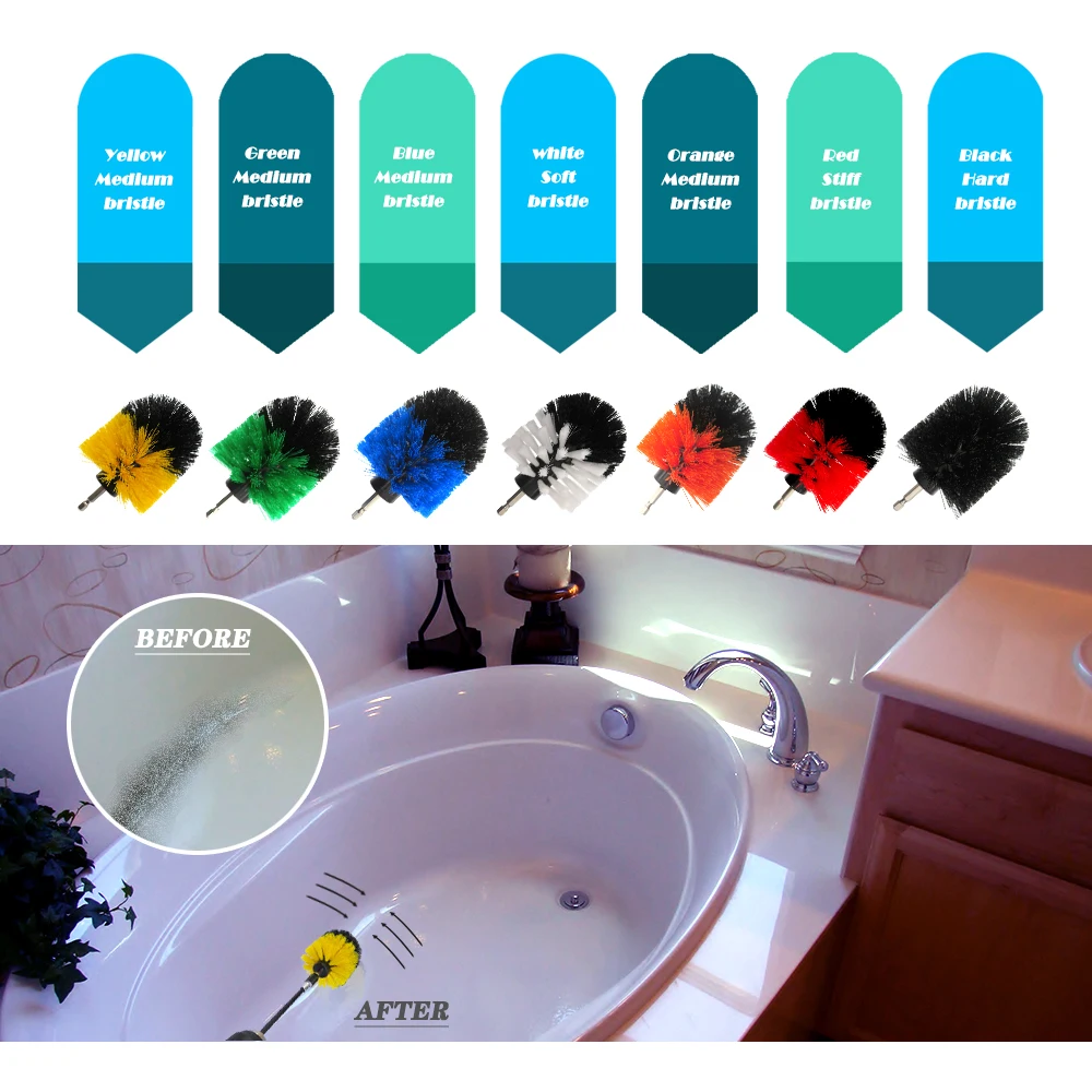 Broca Elétrica Brush Kit com Extensão, Poder Esfoliante, Limpar, Carro, Assento, Tapete, Estofados, 4Pcs por Conjunto