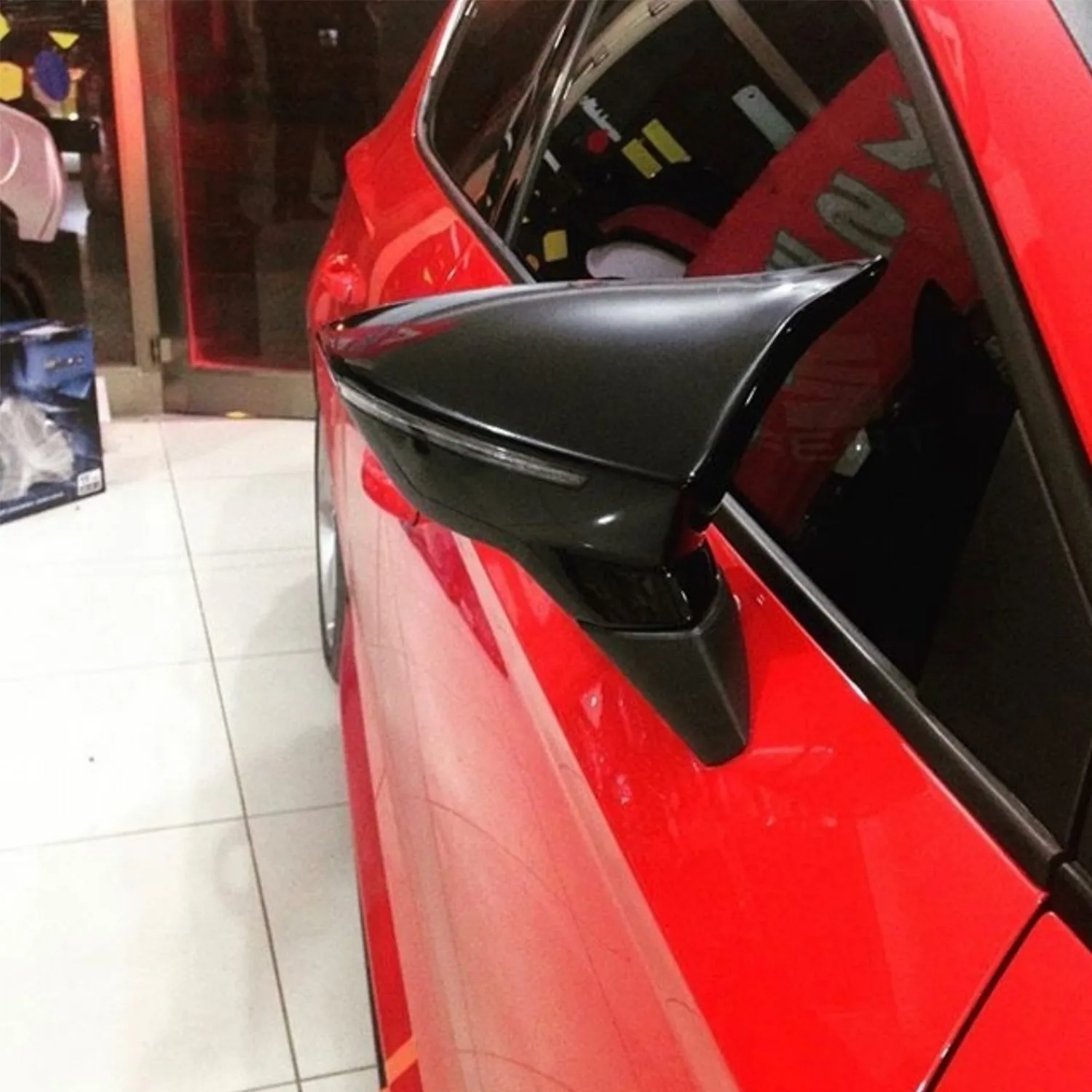 For Seat Ibiza Mk5  6M Mirror Cover Piano Black Rear Side View Case Cap 2018 2020 2Pcs High Quality ABS Plastic Bat Style FR