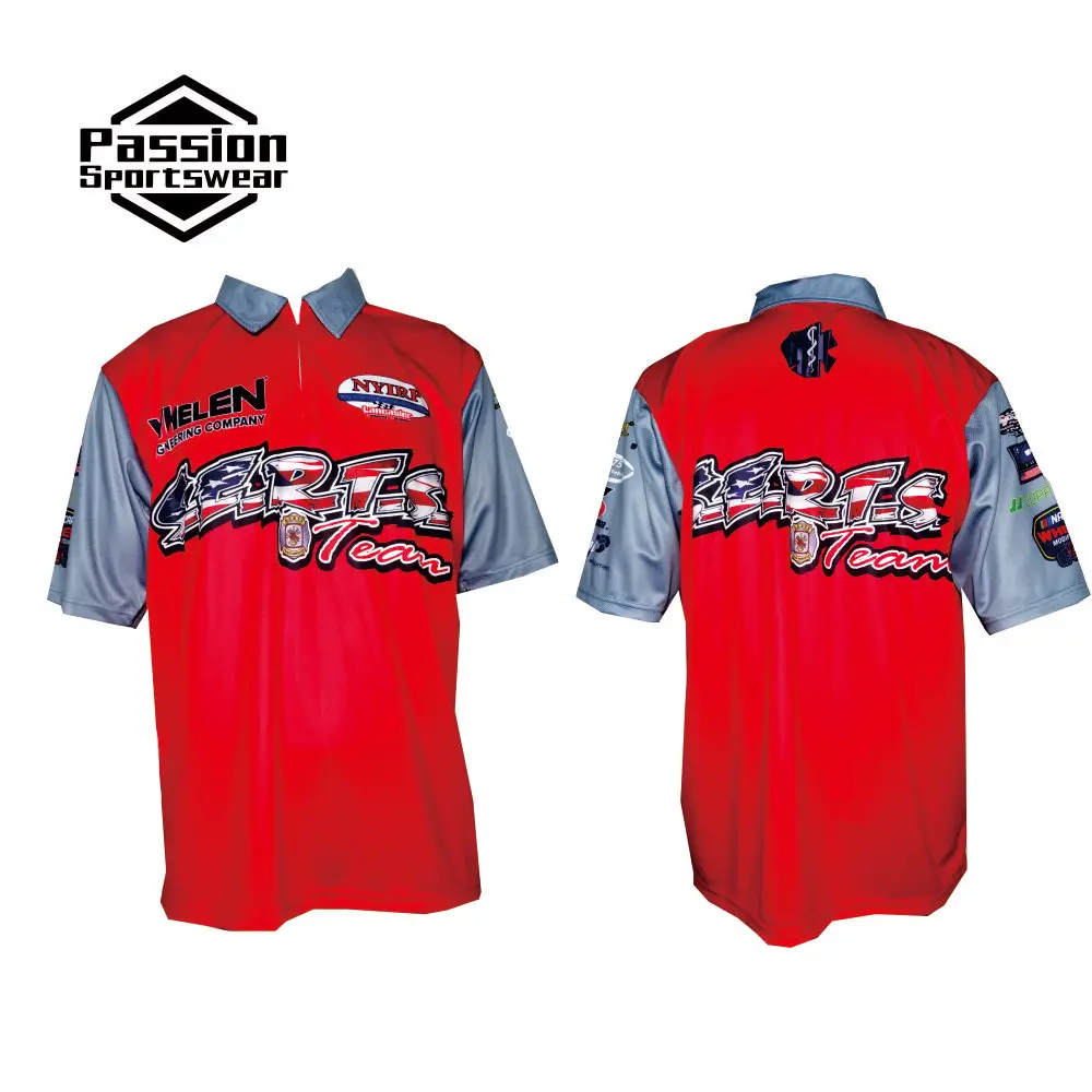 

Изготовленная на заказ красная и серая рубашка поло Teamwear Sublimation 1/4, молния Crew Racing