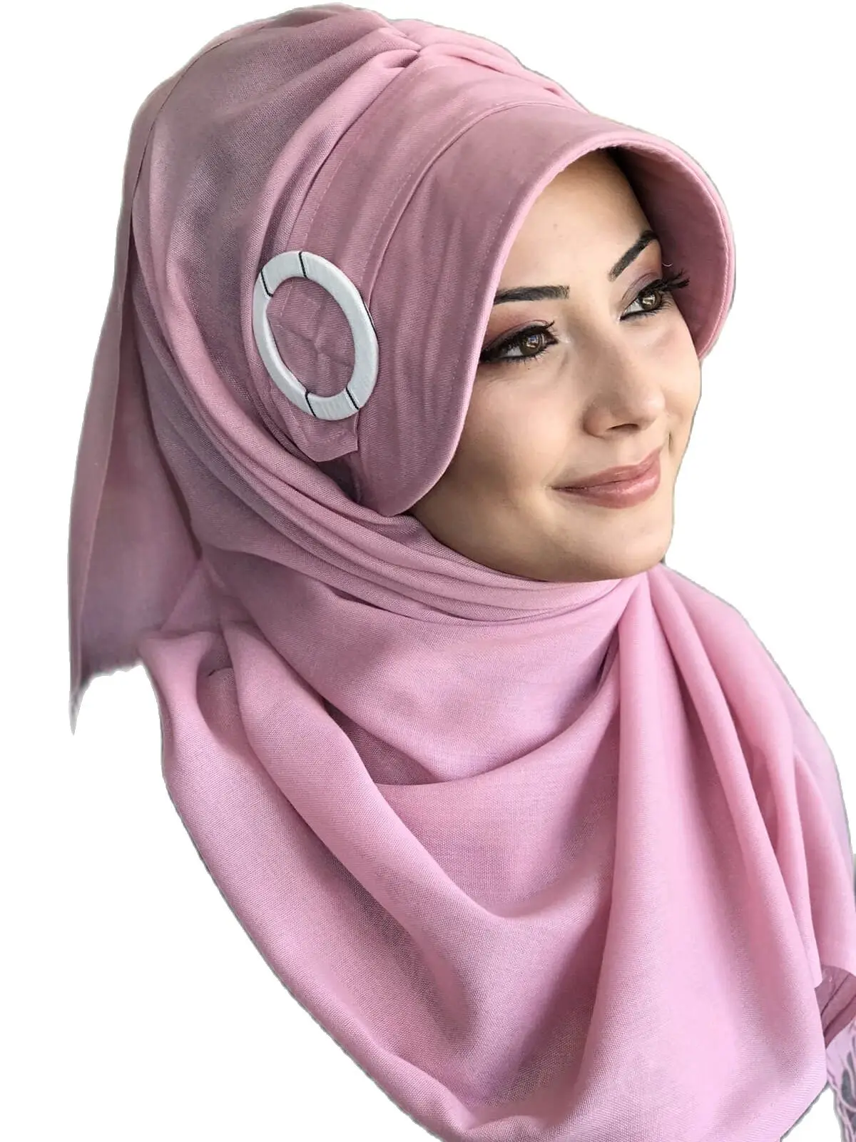 New Fashion 2021 Muslim\'s Headscarf Islamic Clothing Turban Spring Summer Season Foulard Dried Rose Buckle Women\'s Hat Shawl