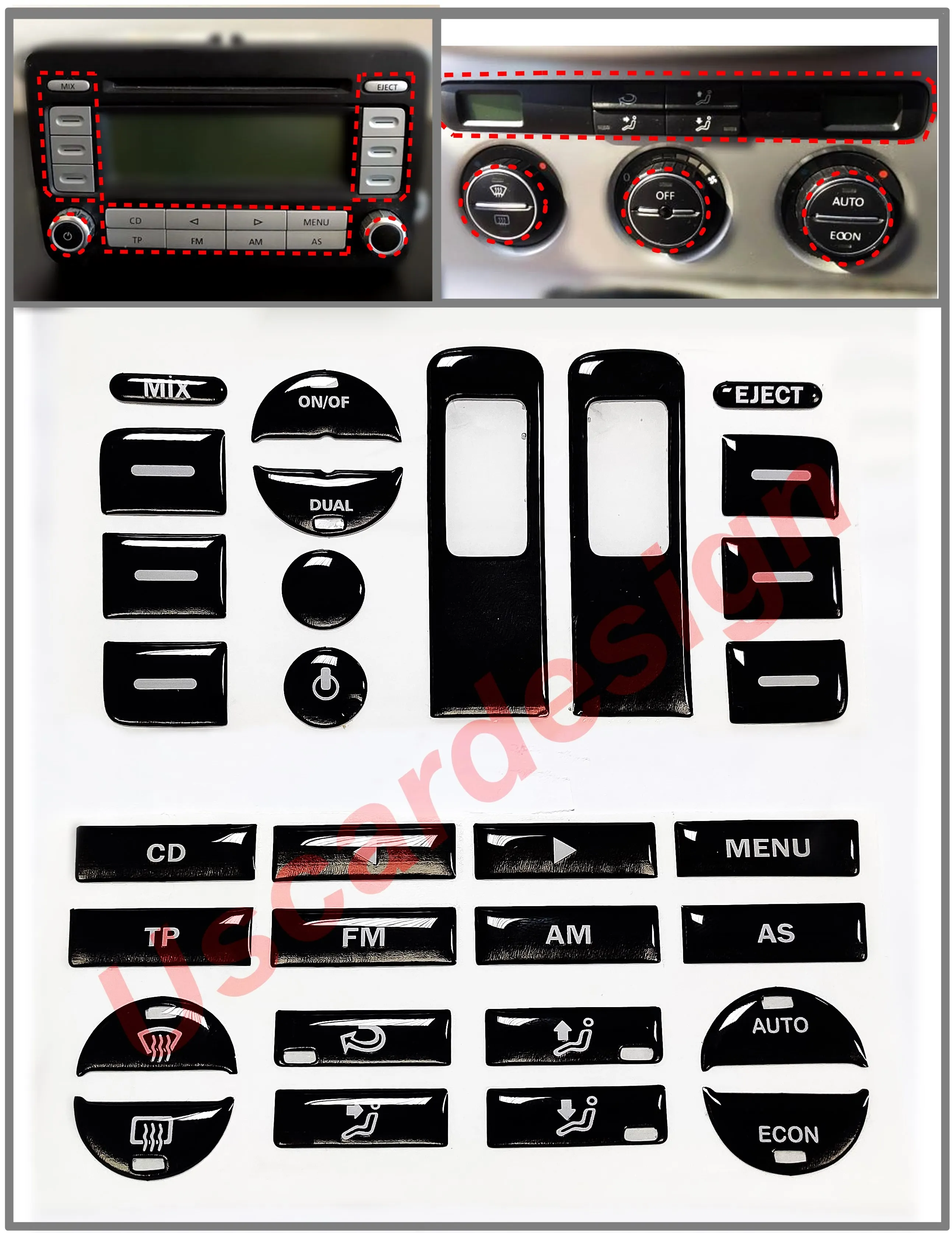 For Volkswagen Vw Caddy, Passat B6, Jetta, Golf 5 Multimedia and Climate Control Unit Buttons Replacement Set