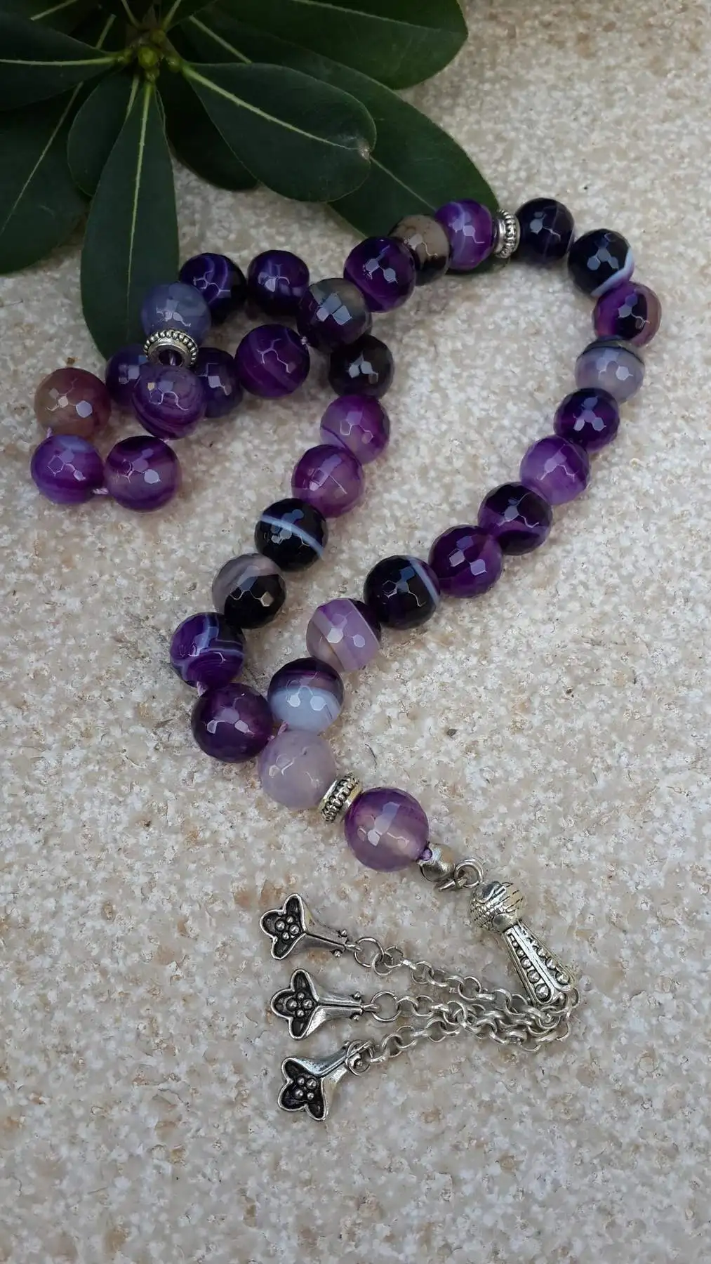 Islamic 33 Prayer Beads Muslim Rosary Beads For Men Prayer Bracelet For Men Accessory Purple Agate Power Natural Stone Handmade