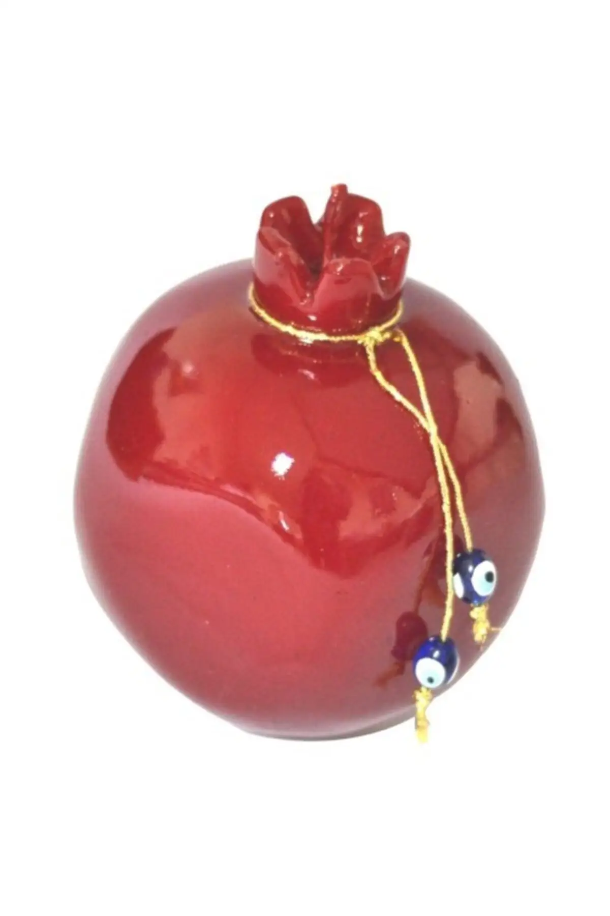 Red Pomegranate Decorative Candle with Evil Eye Beads 10 cm Turkish Nazar Amulet Talisman Boho Home Decor Protector Goodluck