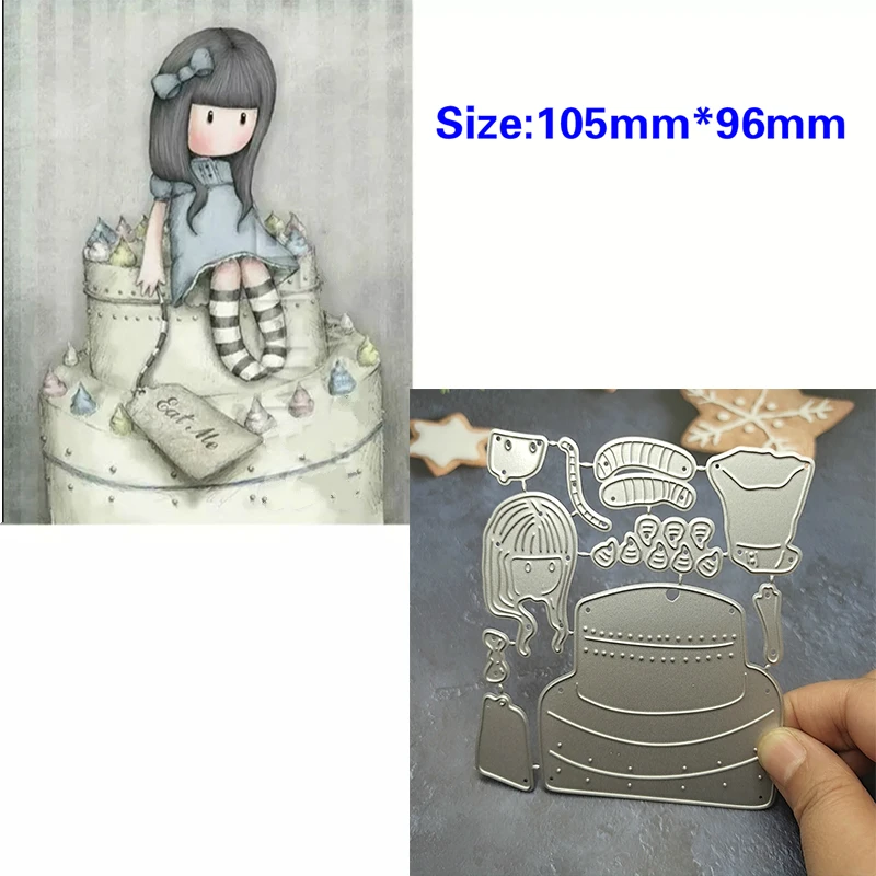 2022 New Arrival Cute Bowknot Girl on the Birthday Cake Metal Cutting Dies for DIY Scrapbooking the Spring Stencils Card Making