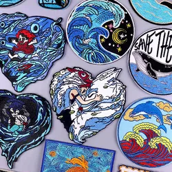 Japan Anime Applique Iron On Patches On Clothes Cartoon Waves Stickers Embroidered Patches For Clothing Badges Sewing Patch DIY