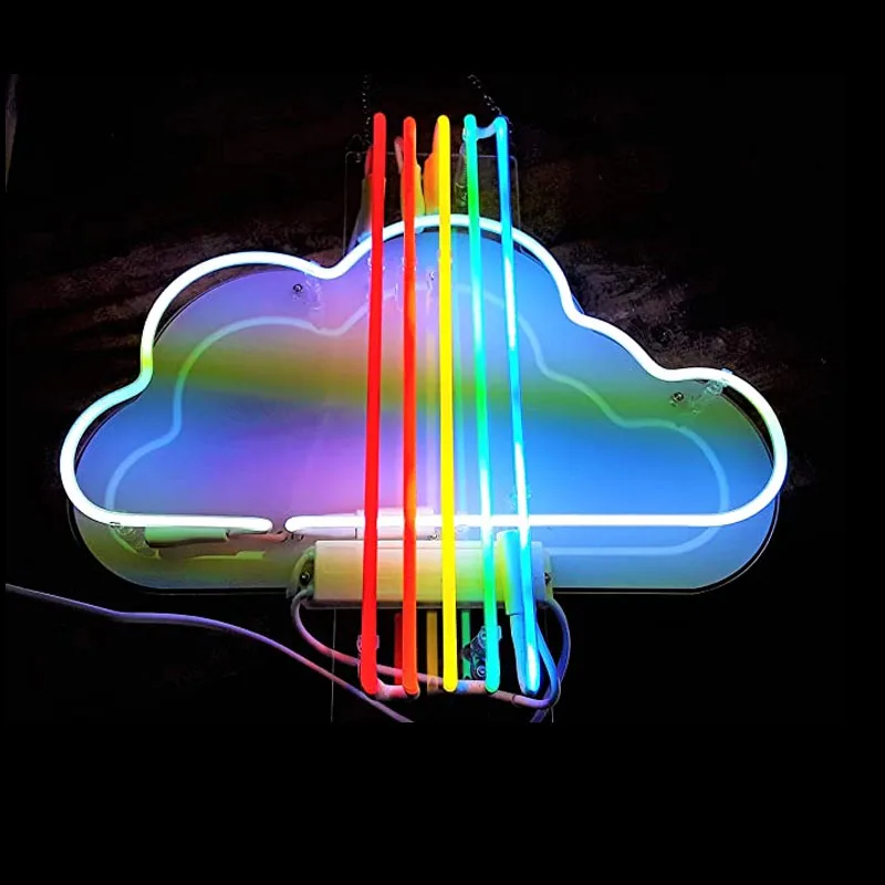 

White Cloud and Rainbow Acrylic Panel Neon Sign Man Cave Signs Sports Bar Pub Beer Neon Lights Lamp Glass Neon Iconic Light Room