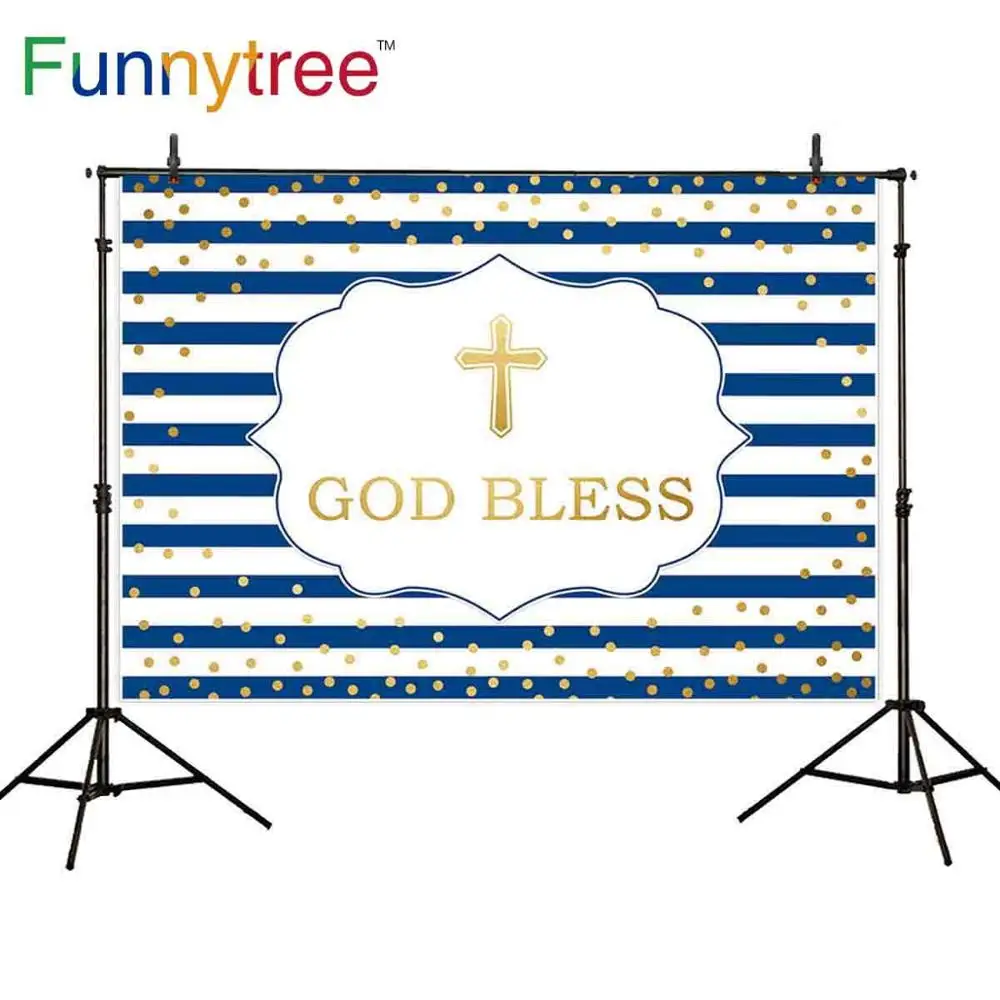 Funnytree background for photography studio blue Holy communion stripe baby god bless baptism backdrop photocall photozone party