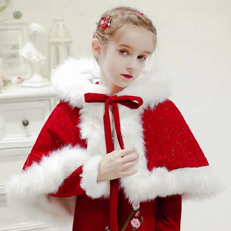 

Children Girls Kids Faux Fur Wrap Shrug Red Jacket Cape For Wedding Evening Dress Flower Girls Bolero Cape Kids Coat Cloak