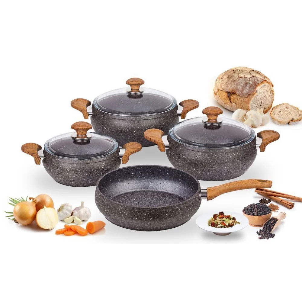 2021 Cookware Set of 7 Non-Stick Granite Fireproof Pot 1st Class Quality Turkish Production Asian-European Kitchen Home