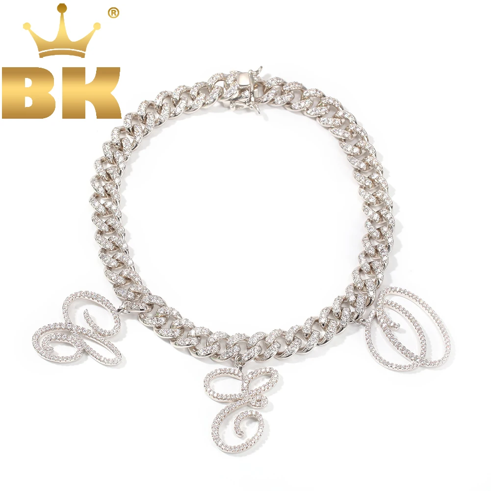 

THE BLING KING Necklace DIY A-Z Cursive Letter Necklace Mens 12mm Iced Out S-Link Miami Cuban Chain Hiphop Jewelry