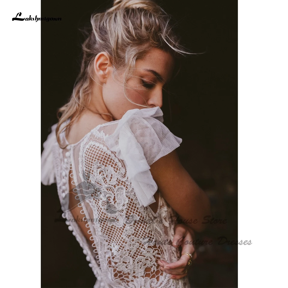 Yanshmigown-Robe de mariée sirène bohème avec mancherons en dentelle, robe sexy éducative pour les patients, mariage sur la plage, quelle que soit la sion icide, boutons au dos, 2022