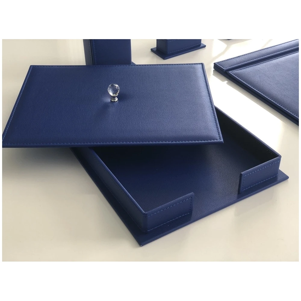 LUXURY Navy Blue Office Desk Leather Pad Mat Set Organizer Accessories Office Supplies Office Desktop Set Desk Organizer