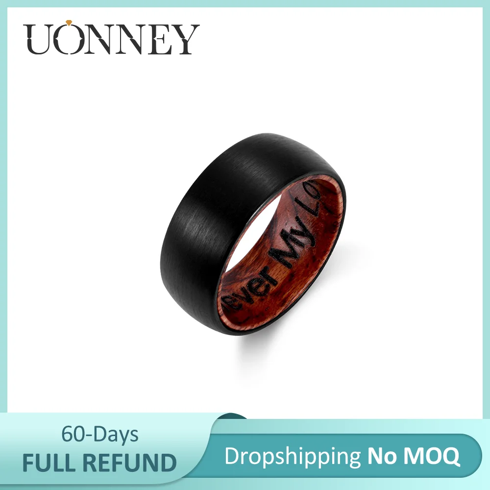 

UONNEY Dropshipping Engraved Black Wooden Ring Personalized Gift For Boyfriend Father's Day 2022 New Trend Accessories For Men