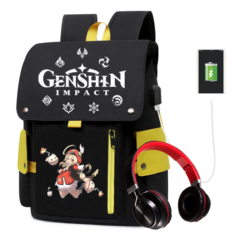 

Genshin Impact Backpack with Hair Ball Teen Boys Girls School Bag