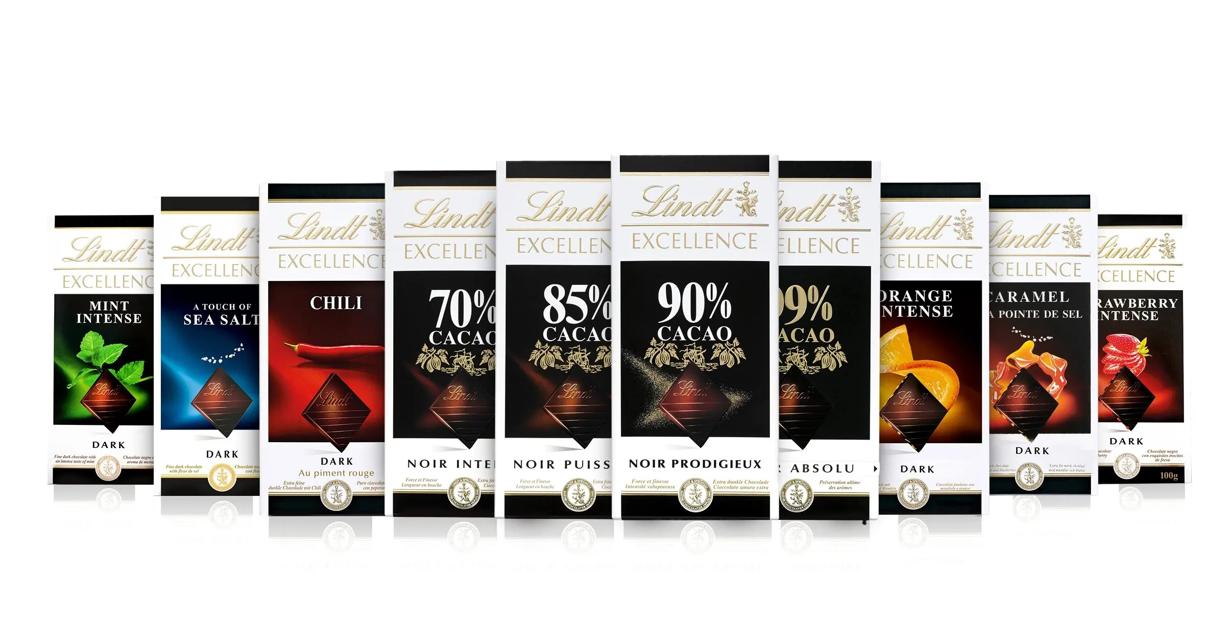 Lindt chocolate tablets-Pack of 10 units of 100gr each-chocolate tablets assorted: mint, caramel, with salt, 70% cocoa, 85% cocoa, 90% cocoa... quality guaranteed