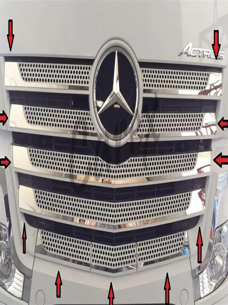 MERCEDES BENZ ACTROS MP4 CHROME FRONT GRİLL 11 PCS Stainless STEEL (WIDE CABİN) MERCEDES BENZ ACTROS MP4 CHROME FRONT GRİLL 11