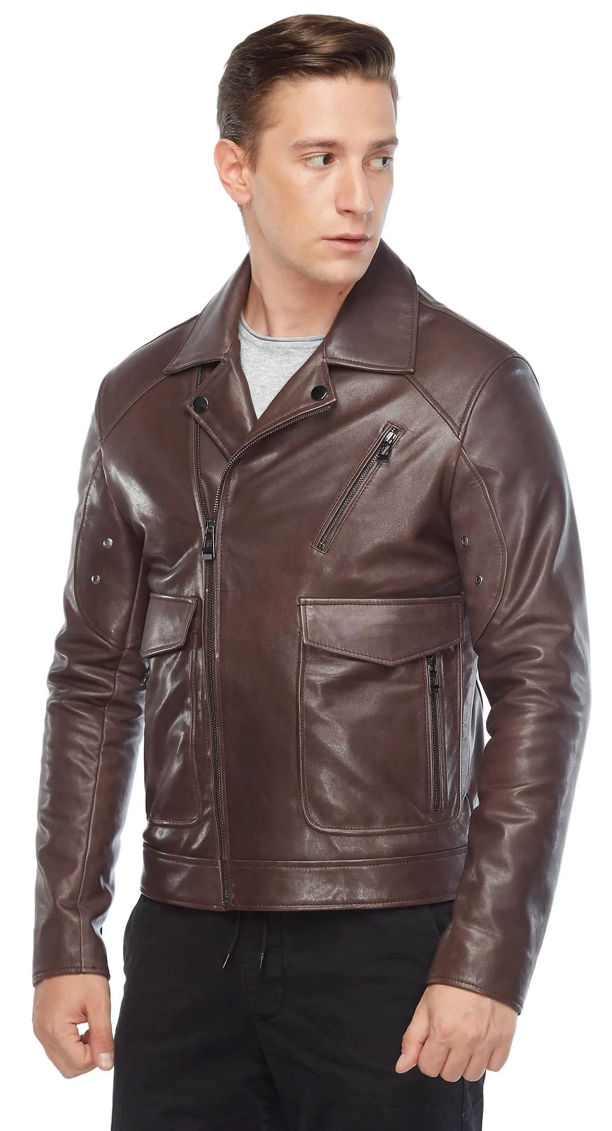 Túi Nam Da Thật Da Áo Khoác Cà Phê Ban Đầu Da Cừu Thu Đông 2022 Biker Slim Size Lớn VintageTürkiye