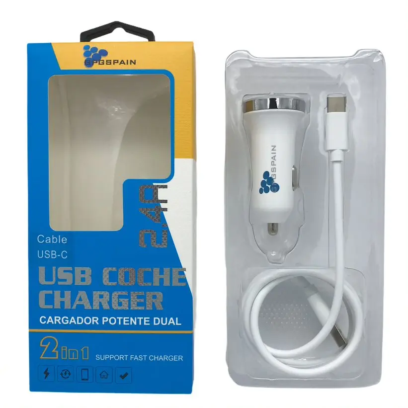 Cargador Coche Blanco con cable y puerto USB Tipo C Para Samsung Galaxy Cargador Potente Dual Envió Gratis desde españa