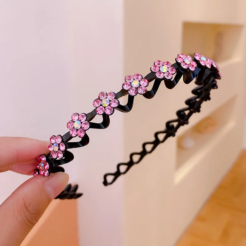 Non-Slip Rhinestone Headband Flexible Metal Wave Flower Hair Band Bezel Hair Hoop Casual Headwear Classic Sport Hair Accessories