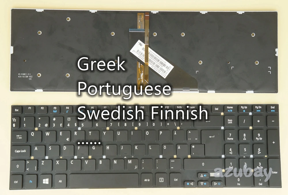 

Greek Portuguese Swedish Finnish Keyboard For Acer Aspire P455-M P455-MG V3-532 V3-532G VN7-791G NSK-R61BW, Red Backlit