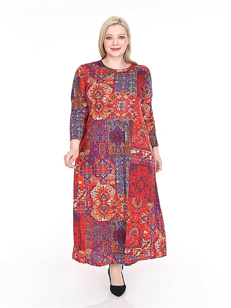 

Paisley Patterned Red Color Lycra Viscose Fabric Muslim Dress 4xl 5xl 6xl New Fashion Islamic Clothing Dubai Bahrain