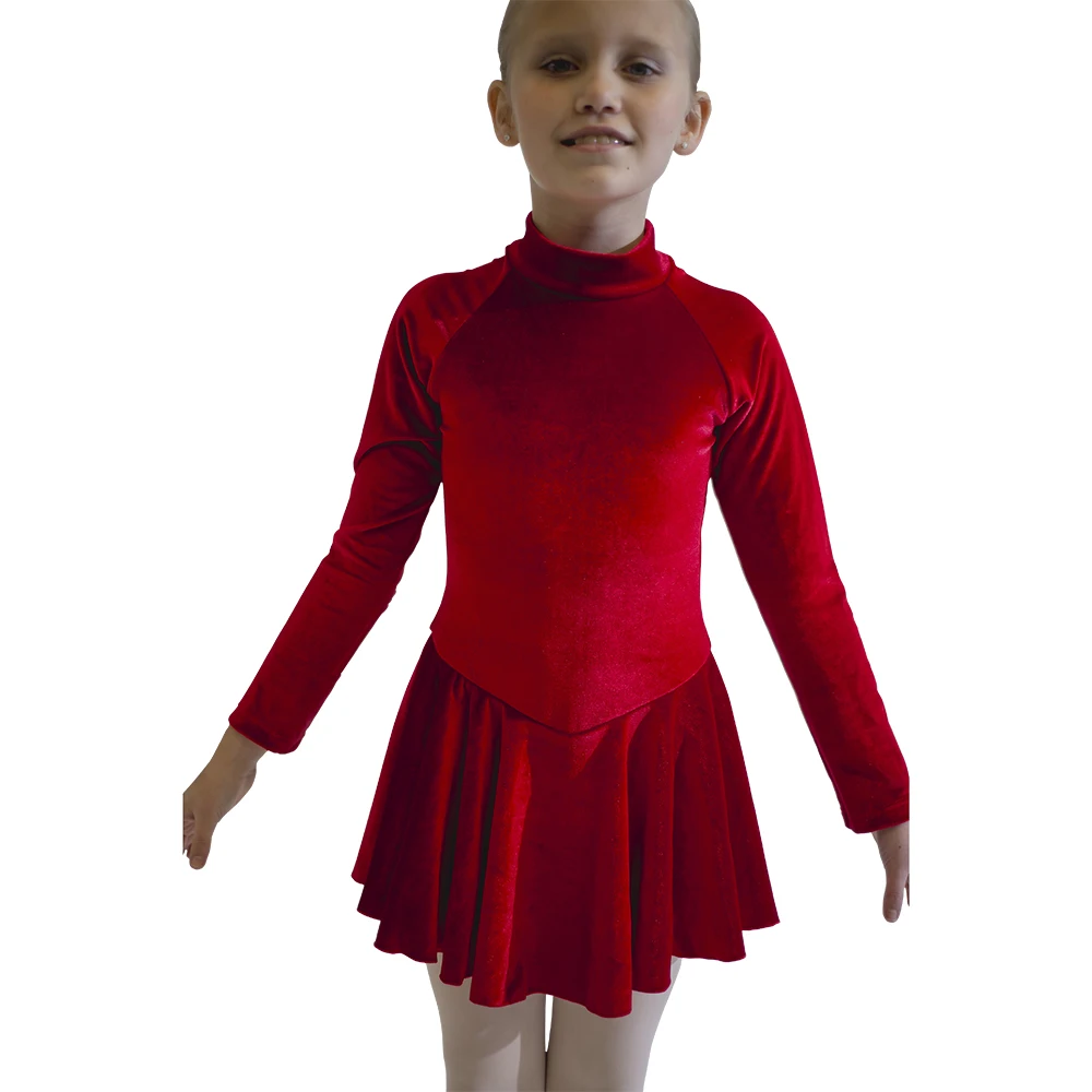 Ice Skating Velvet Long Sleeve Dance Leotard Dress Skirts Girls Dancing Outfit Warm Winter Dancing Clothes