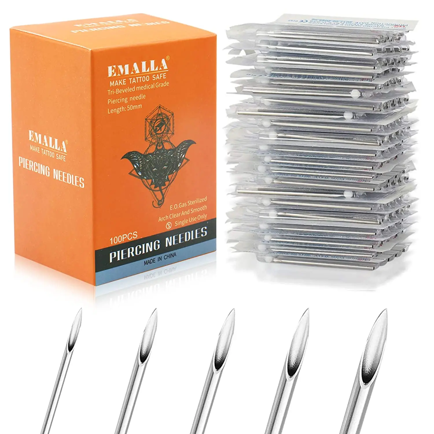 100PCS Piercing Needles Mixed 12G 14G 16G 18G 20G  Sterile Disposable Body Piercing Needles for Ear Nose Navel Nipple