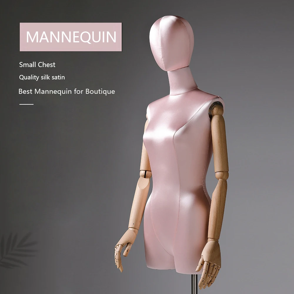 

DE-LIANG Satin Half Body Female Mannequin, Adjustable Women Silk Dress Form, Clothing Model Props,Lady Display Form, Jewelry Pro