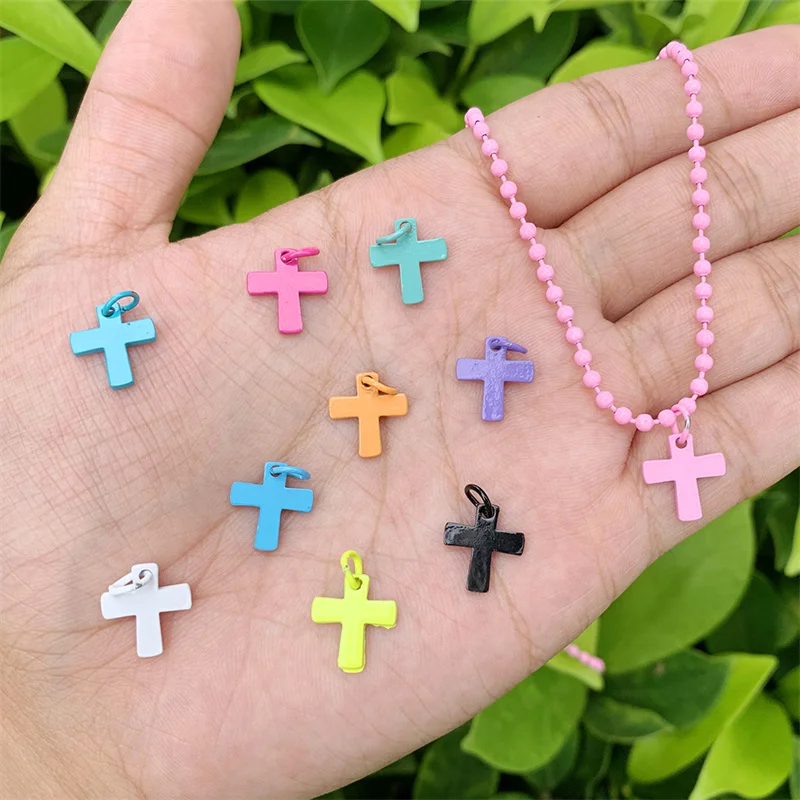 5pcs Enamel Brass Cross Pendants Charms 13x13mm Metal Decorations Accessories For Making Bracelet Necklace