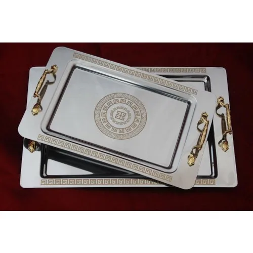 DOLBOVI Elegan Tea Coffee Presentation Tray Silver Gold Small Large Two-Piece 1 Big 1 Small Tray tray set  tray serving  tray tea set tea tray tea table trays decorative  food tray gold tray trays mirror tray plateau g