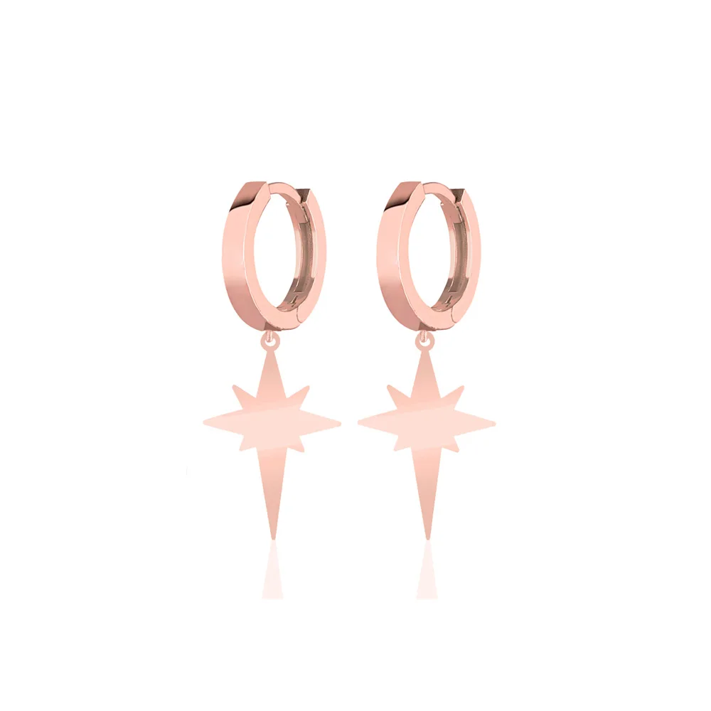 Fashion 925 Sterling Silver Earrings North Star Jewelry For Women Rose Gold Plated Drop Earrings