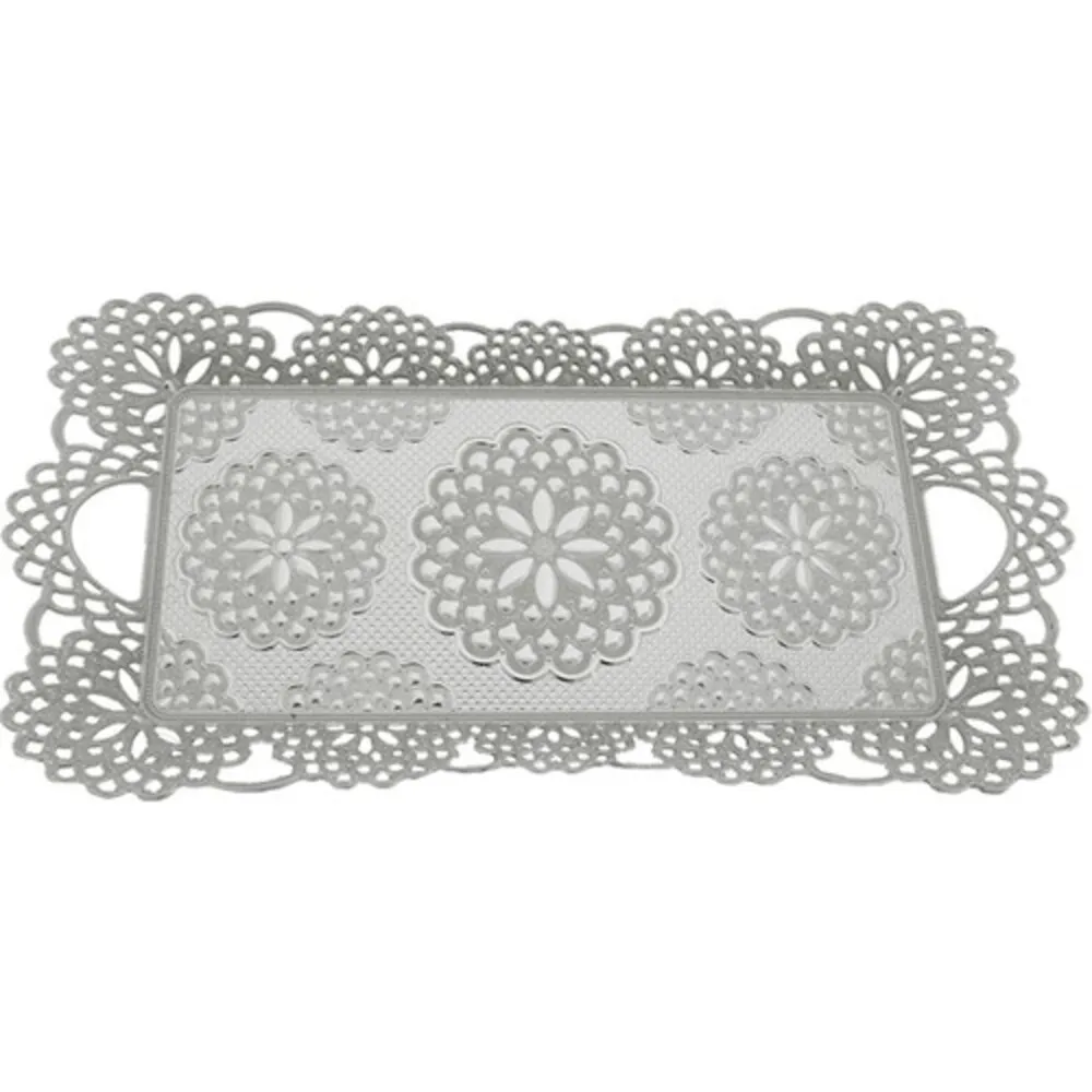 Embroidered Patterned Lace Tray Elegant Design Tray for 2 People Silver Tray 18X35 cm Authentic Turkish Coffee Tea Serving Tray