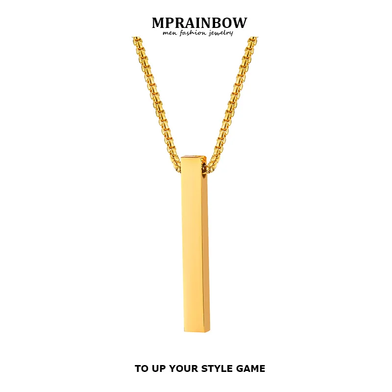 Personalized 1-4 Sides Pillar Necklace for Men Women,Stainless Steel Rectangle Vertical Bar Pendant Necklace Gifts