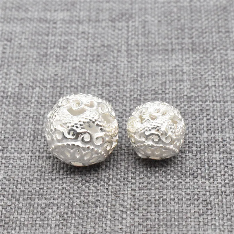 4 Pieces of 925 Sterling Silver Dragon Round Ball Beads for Bracelet Necklace 8mm 10mm