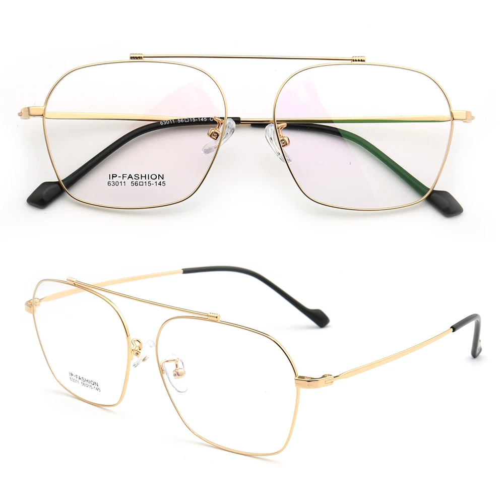 Men 80's Retro Optical Metal Eyeglasses Frames for Men Square Glasses Frames Vintage Prescription Eyewear Double Bridge Gold