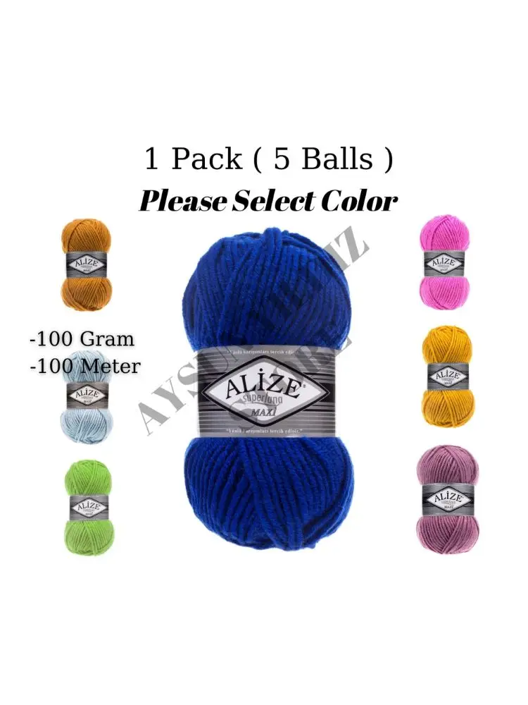 Thread 1 Pack ( 5 Balls ) Alize Superlana Maxi Knitting Yarn (%25 Wool %75 Acrylic) 100 Gram 100 Meter Crochet Tool Kit