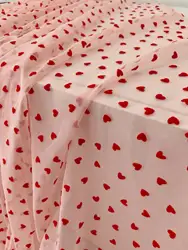 4 Way Stretch Tulle Fabric With Red Velvet Hearts Pink Stretchy Mesh Fabric Elastic Tulle Fabric Smooth Well Drape